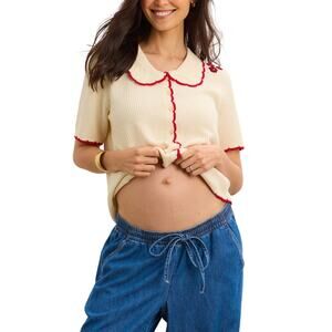 Hatch Textured Beige Crochet Scallop Cardigan Size 4